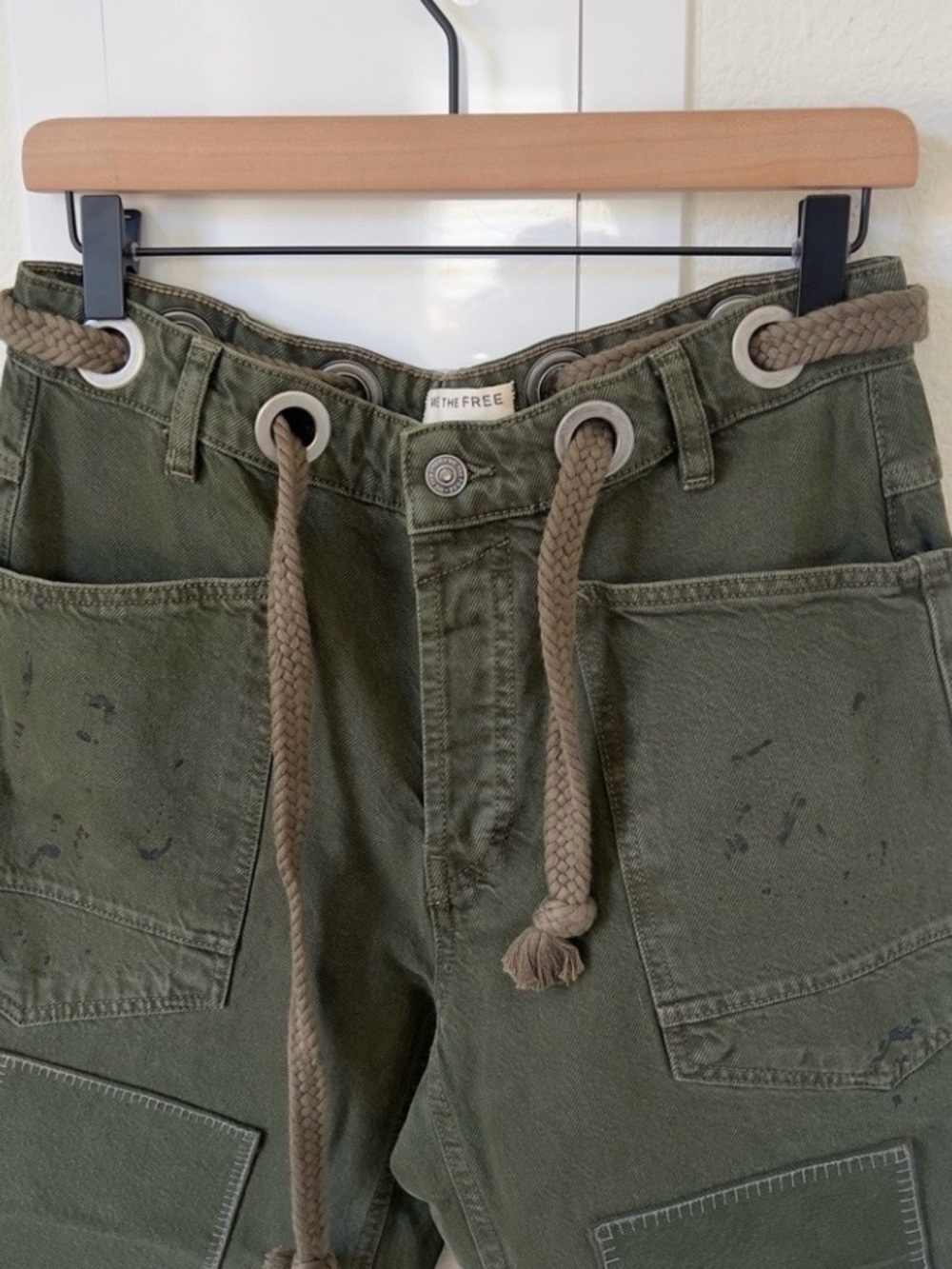 We the free Olive Green Wide-Leg Pull- On Utility Pants NWOT - Picture 5 of 9